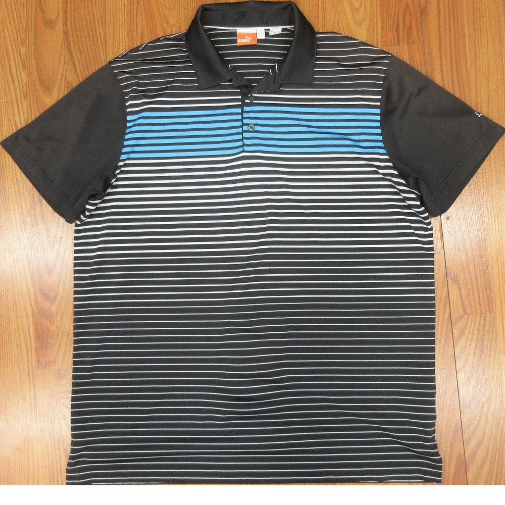 PUMA COOL CELL REGULAR FIT POLYESTER POLO SHIRT BLACK/WHITE/BLUE Sz X-LARGE, XL